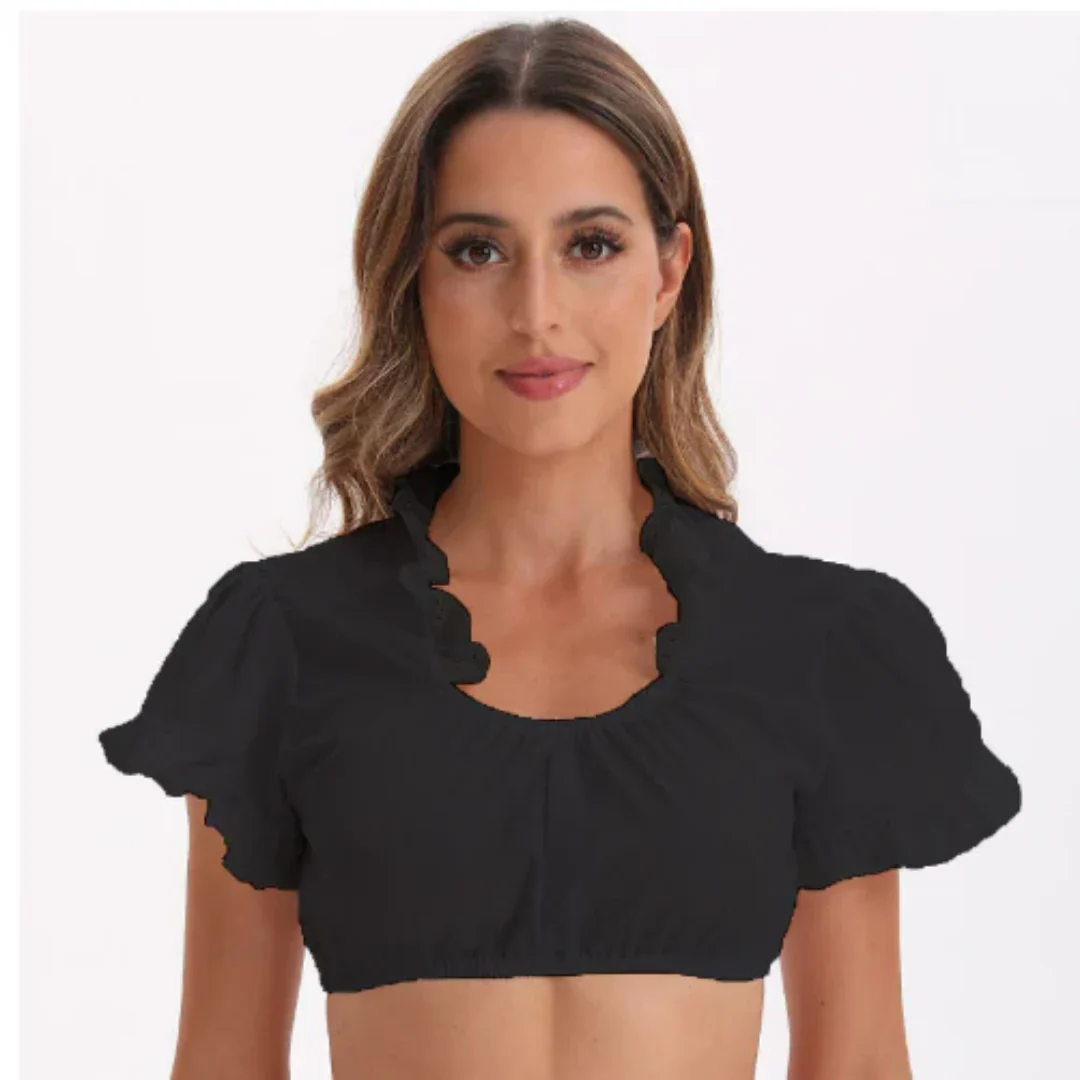 Janice - Blouse courte en dentelle, col V et manches transparentes