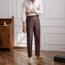 Theo - Pantalon en lin élégant, coupe droite et taille haute