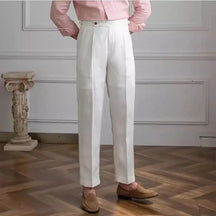 Theo - Pantalon en lin élégant, coupe droite et taille haute