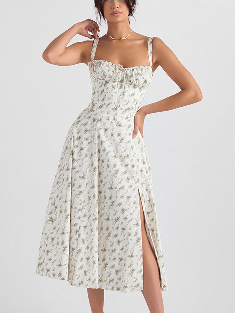 Jonita - Robe midi Romantique à Imprimé Floral et haut Corseté