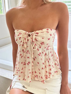 Emma - Top bustier fluide à imprimé floral et noué à l’avant