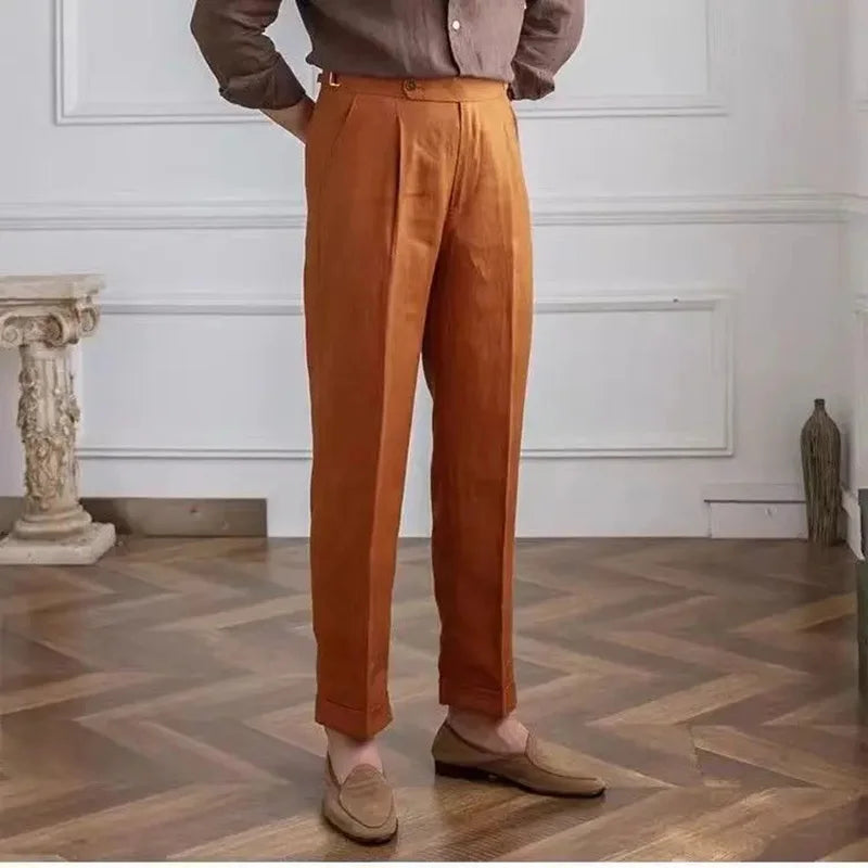 Theo - Pantalon en lin élégant, coupe droite et taille haute