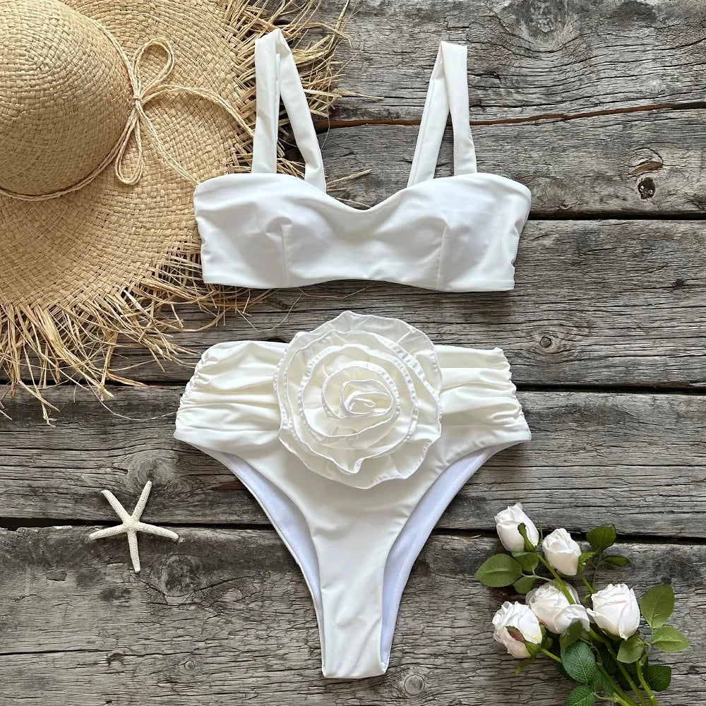 Silvia - Bikini élégant à taille haute avec détail floral raffiné