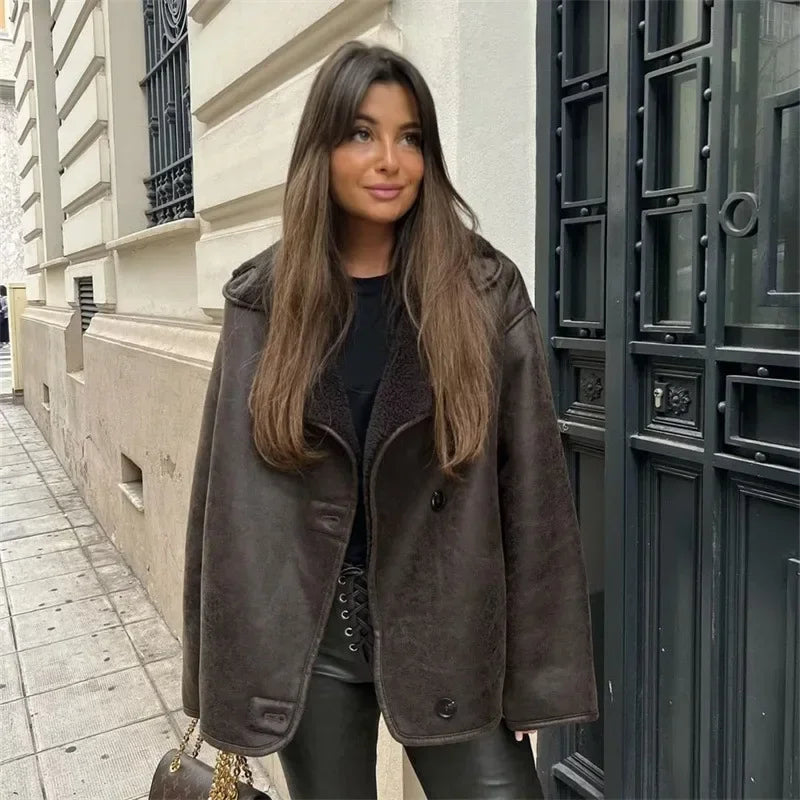 Rachel - Veste en Similicuir avec Doublure en Fausse Fourrure pour Femme