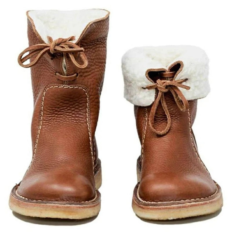 Hazel - Bottes en cuir rustiques avec doublure en fourrure pour femme