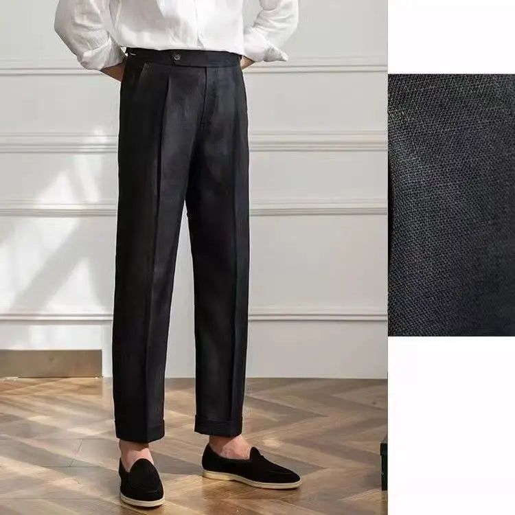 Theo - Pantalon en lin élégant, coupe droite et taille haute