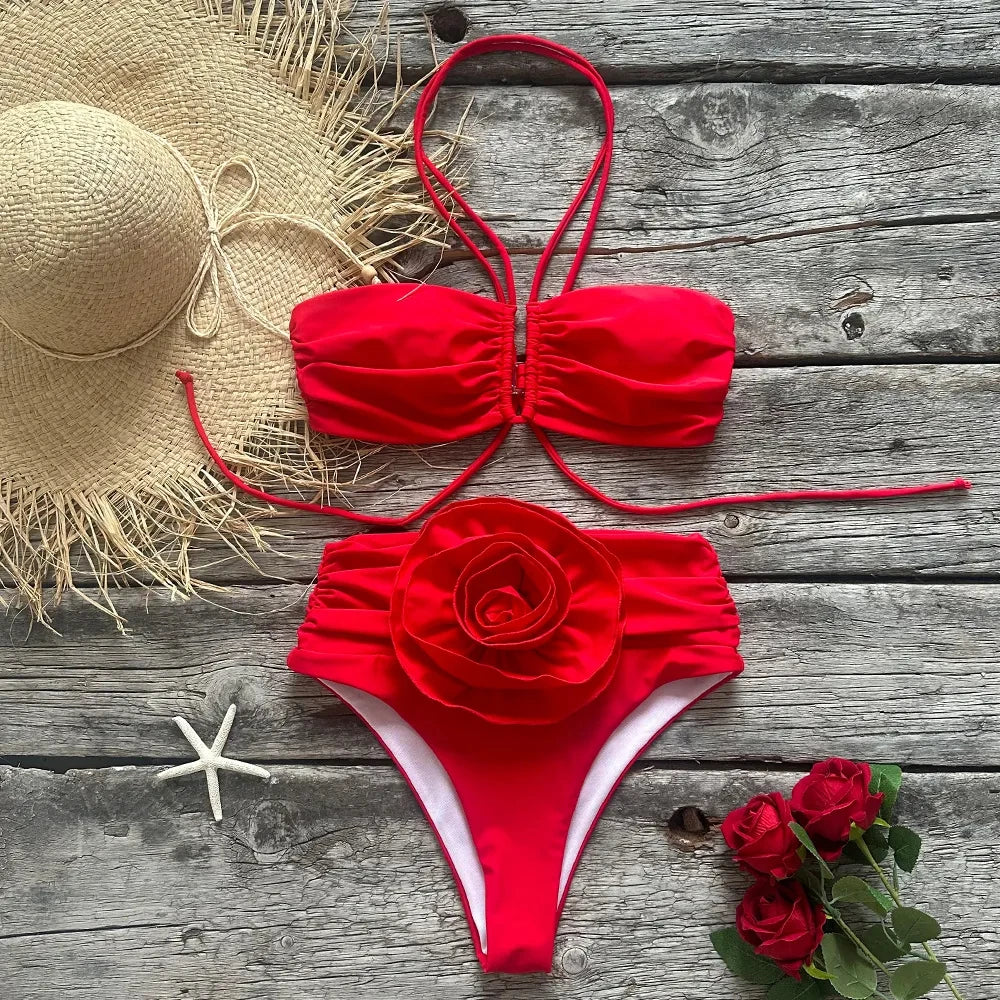 Silvia - Bikini élégant à taille haute avec détail floral raffiné