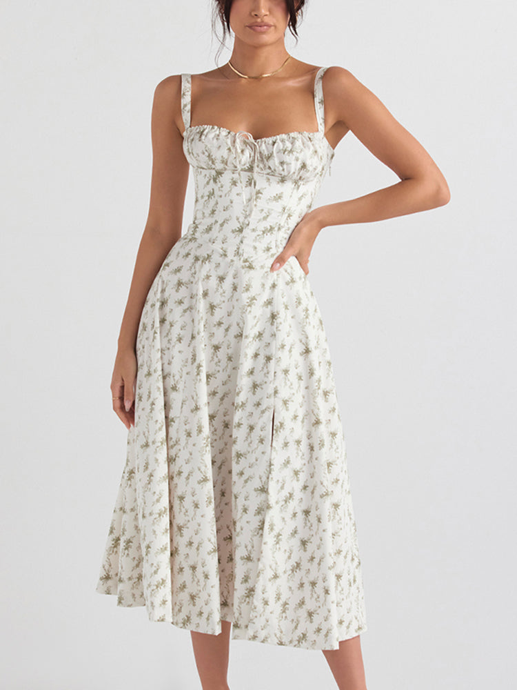 Jonita - Robe midi Romantique à Imprimé Floral et haut Corseté