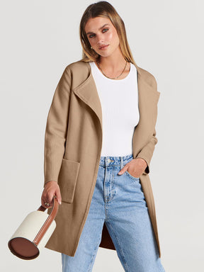 Layla - Cardigan Long Minimaliste avec Poches pour Femme