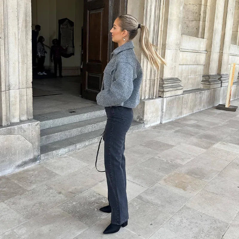 Bella - Veste courte en mélange de laine chaude avec poches et fermeture éclair