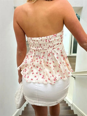 Emma - Top bustier fluide à imprimé floral et noué à l’avant