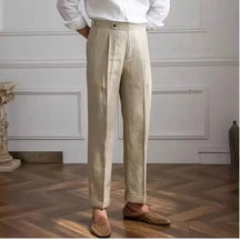 Theo - Pantalon en lin élégant, coupe droite et taille haute