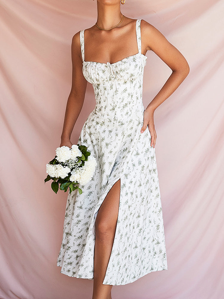 Jonita - Robe midi Romantique à Imprimé Floral et haut Corseté