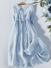 Chloe - Robe Maxi en Lin à Col Claudine pour Femme