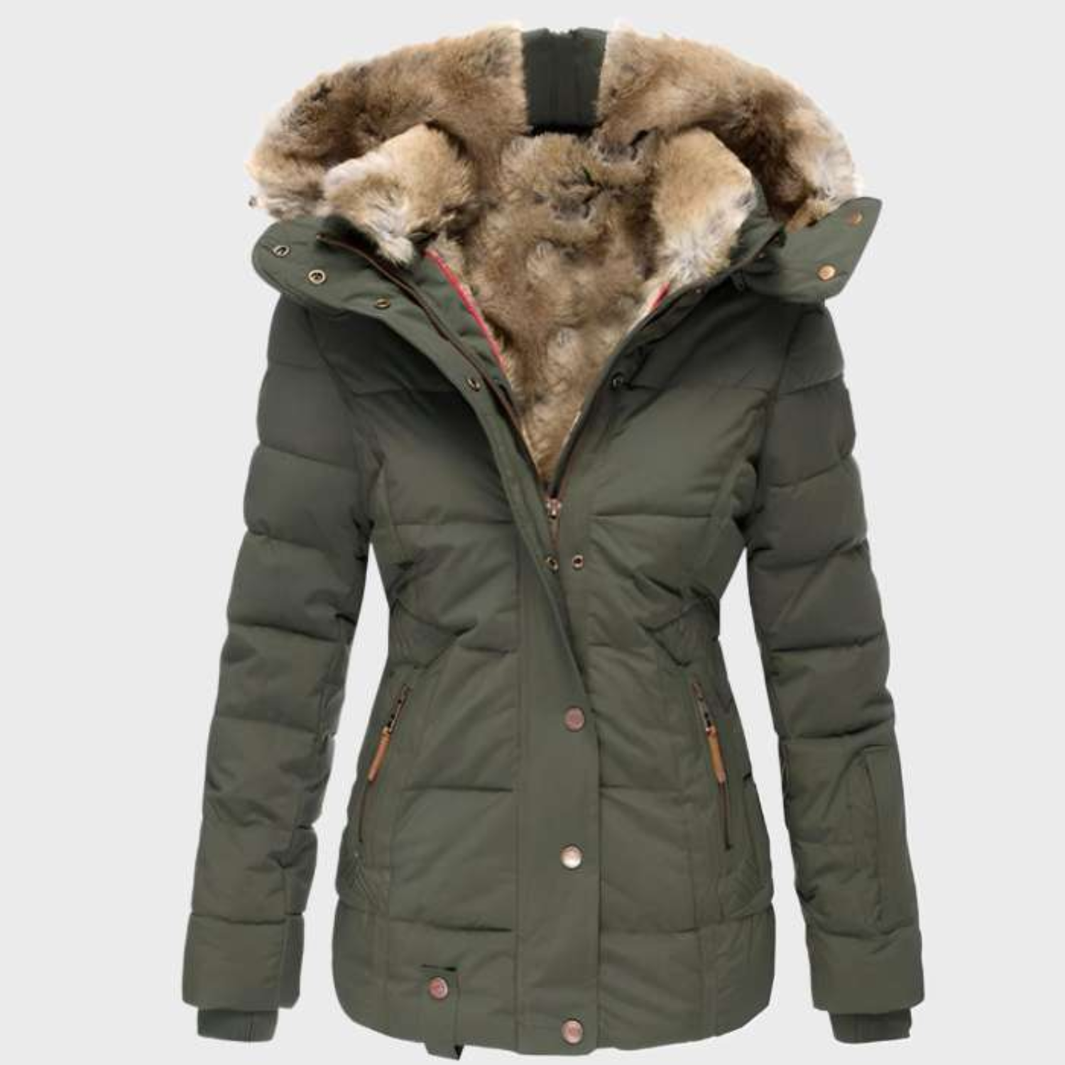 Lia - Parka d'hiver Doublée avec Capuche en Fausse Fourrure pour Femme