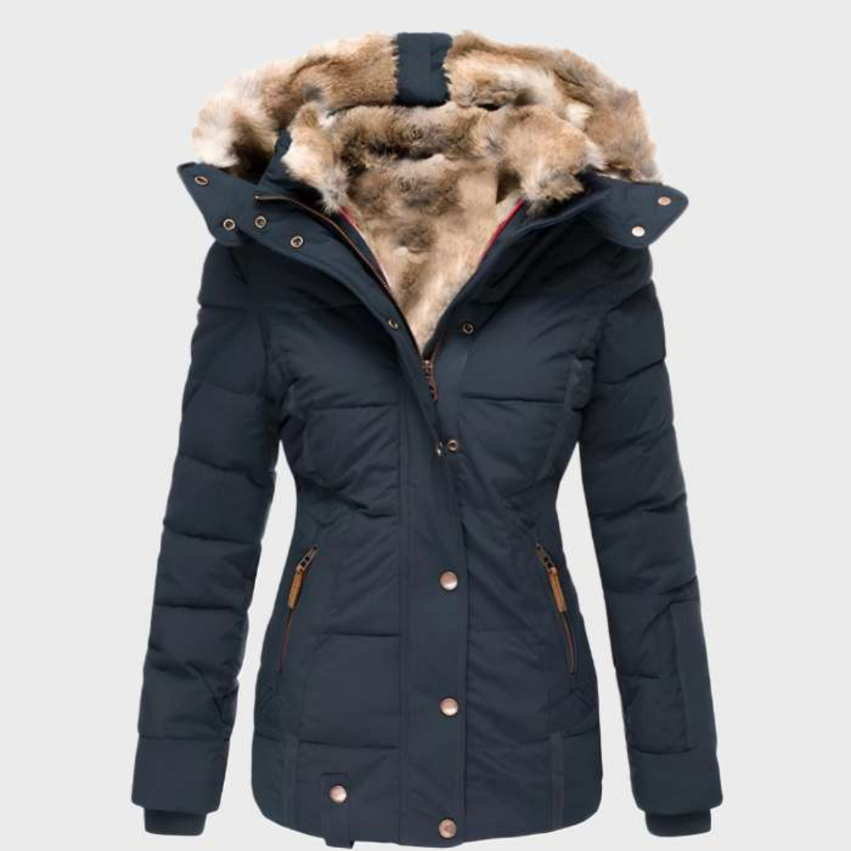 Lia - Parka d'hiver Doublée avec Capuche en Fausse Fourrure pour Femme