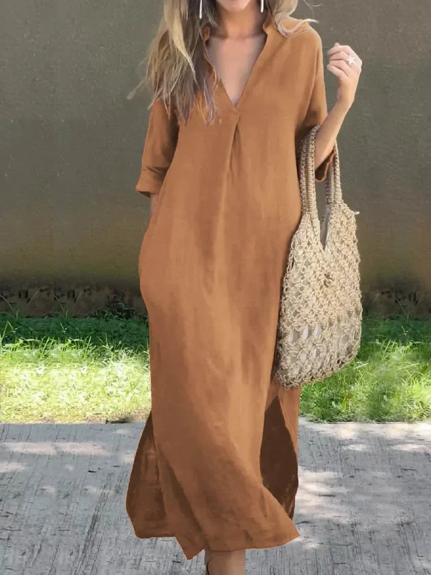 Seraphina - Robe Décontractée Rouge Terre pour un Look Estival Chic