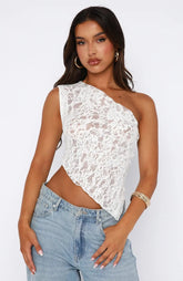 Naomi - Élégant Crop top Asymétrique en Dentelle avec dos Ouvert