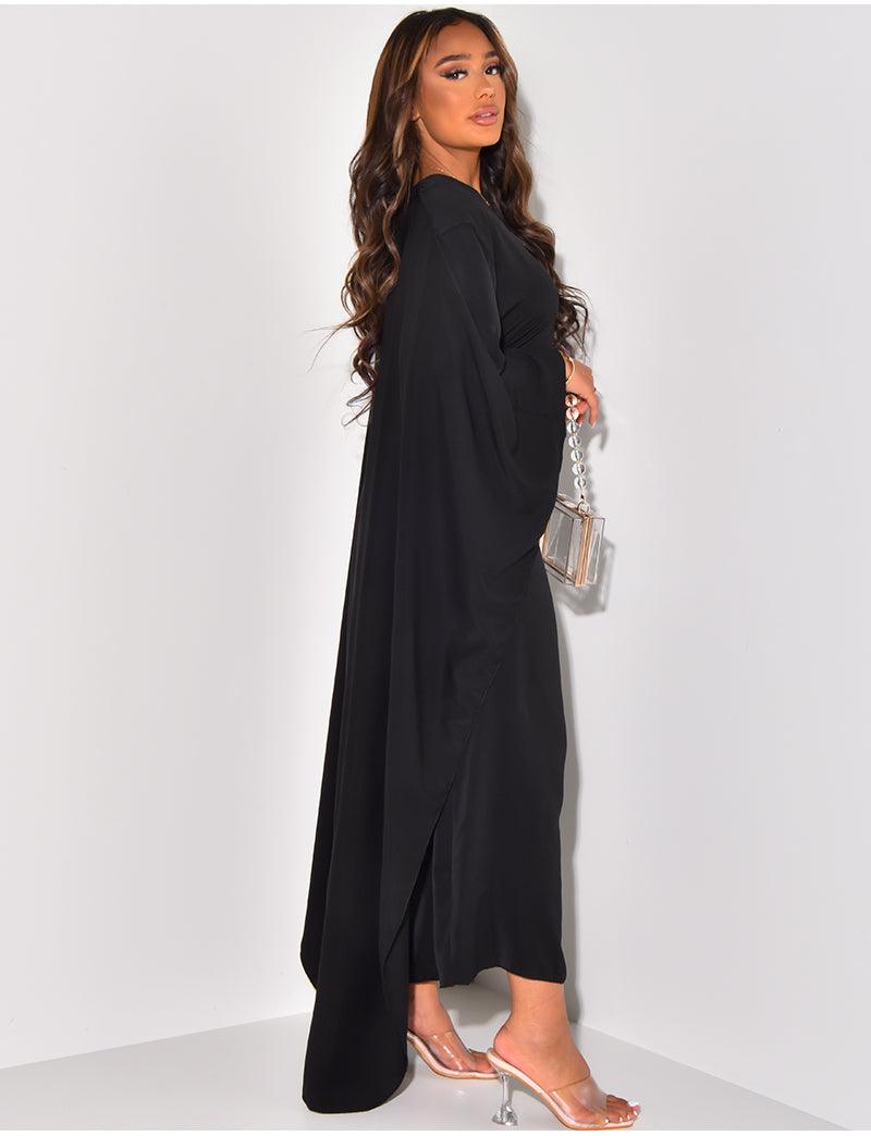 Ava - Robe Longue Élégante à Cape Drapée pour Femme