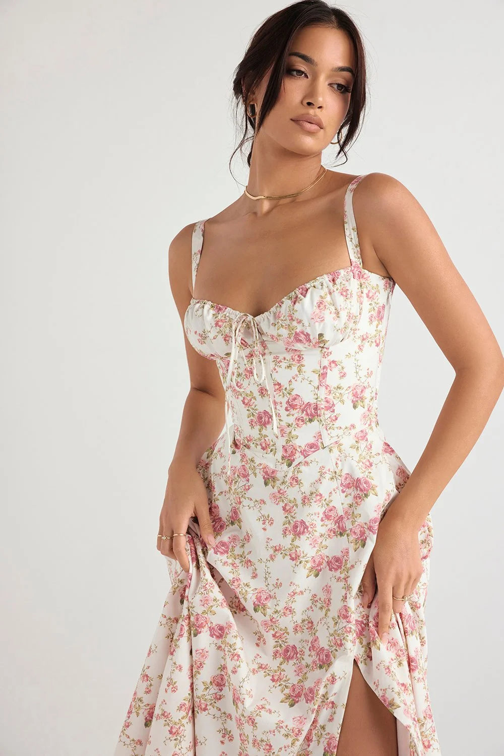 Jonita - Robe midi Romantique à Imprimé Floral et haut Corseté