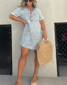 Mia – Robe chemise en Denim délavé, coupe Décontractée et Tendance