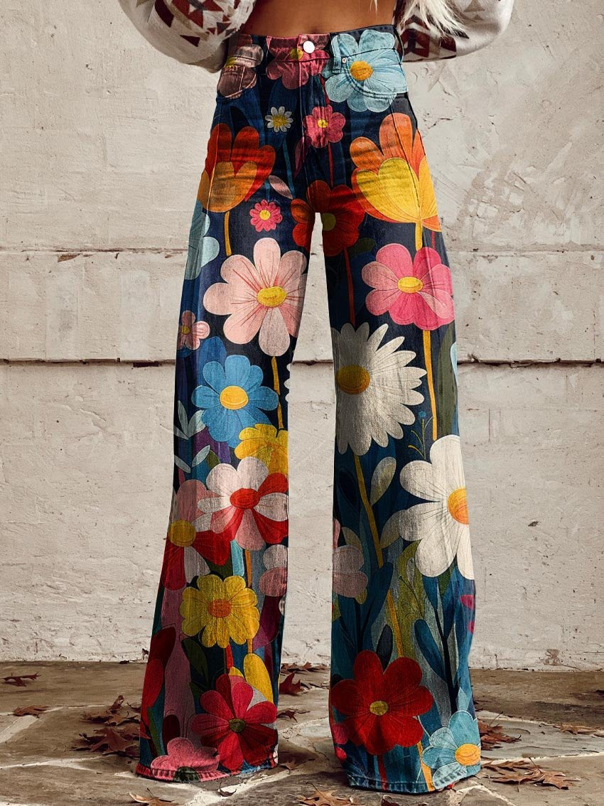 Eden - Pantalon Évasé à Motifs Floraux pour Style Vintage et Bohème