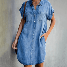 Laurine – Robe chemise en denim, coupe décontractée avec poches et boutons