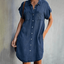 Laurine – Robe chemise en denim, coupe décontractée avec poches et boutons