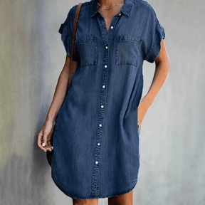 Laurine – Robe chemise en denim, coupe décontractée avec poches et boutons