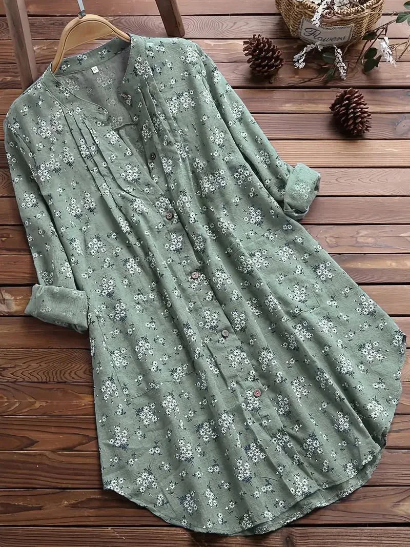 Clémence – Robe tunique vintage, fluide avec imprimé floral et boutons