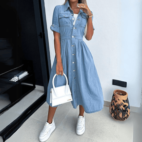 Rebekka – Robe chemise en denim, coupe élégante avec boutons et poches