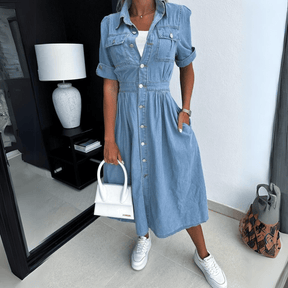 Rebekka – Robe chemise en denim, coupe élégante avec boutons et poches