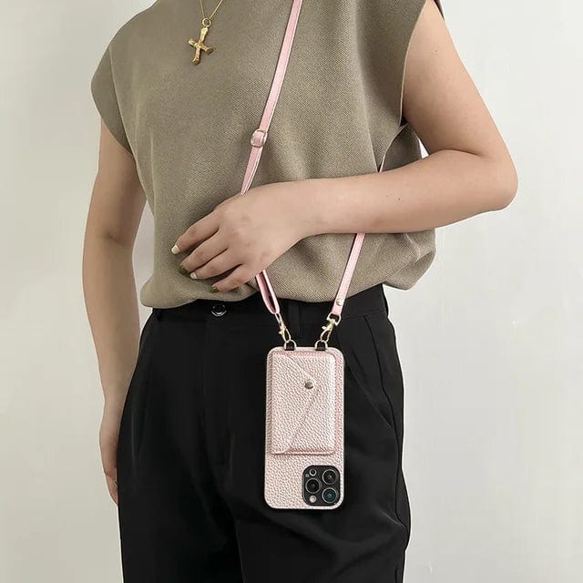 Elise - Étui de Téléphone Transversal en cuir avec Cordon de clé et Porte-cartes